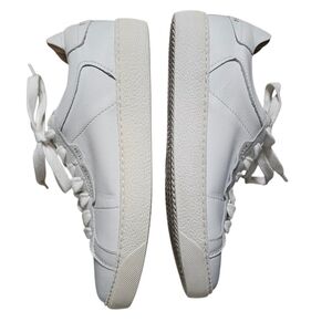 ALLSAINTS Sneaker White Leather Low Top Sheer Tennis Shoe Gold Lettering sz 7